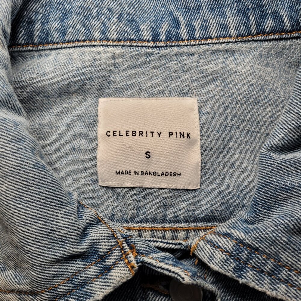 Celebrity Pink Oversized Patchwork Denim Jacket Distressed Womens Small Retro - Picture 5 of 11